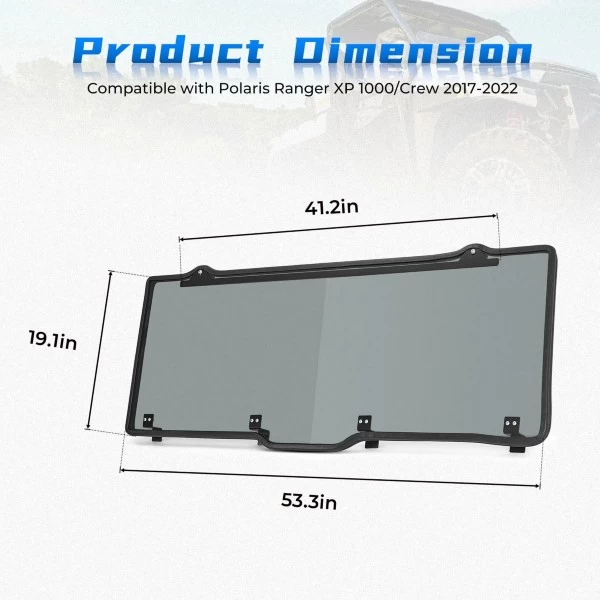 Kemimoto Polaris Ranger Rear Windshield Window Tint Roof - Image 7
